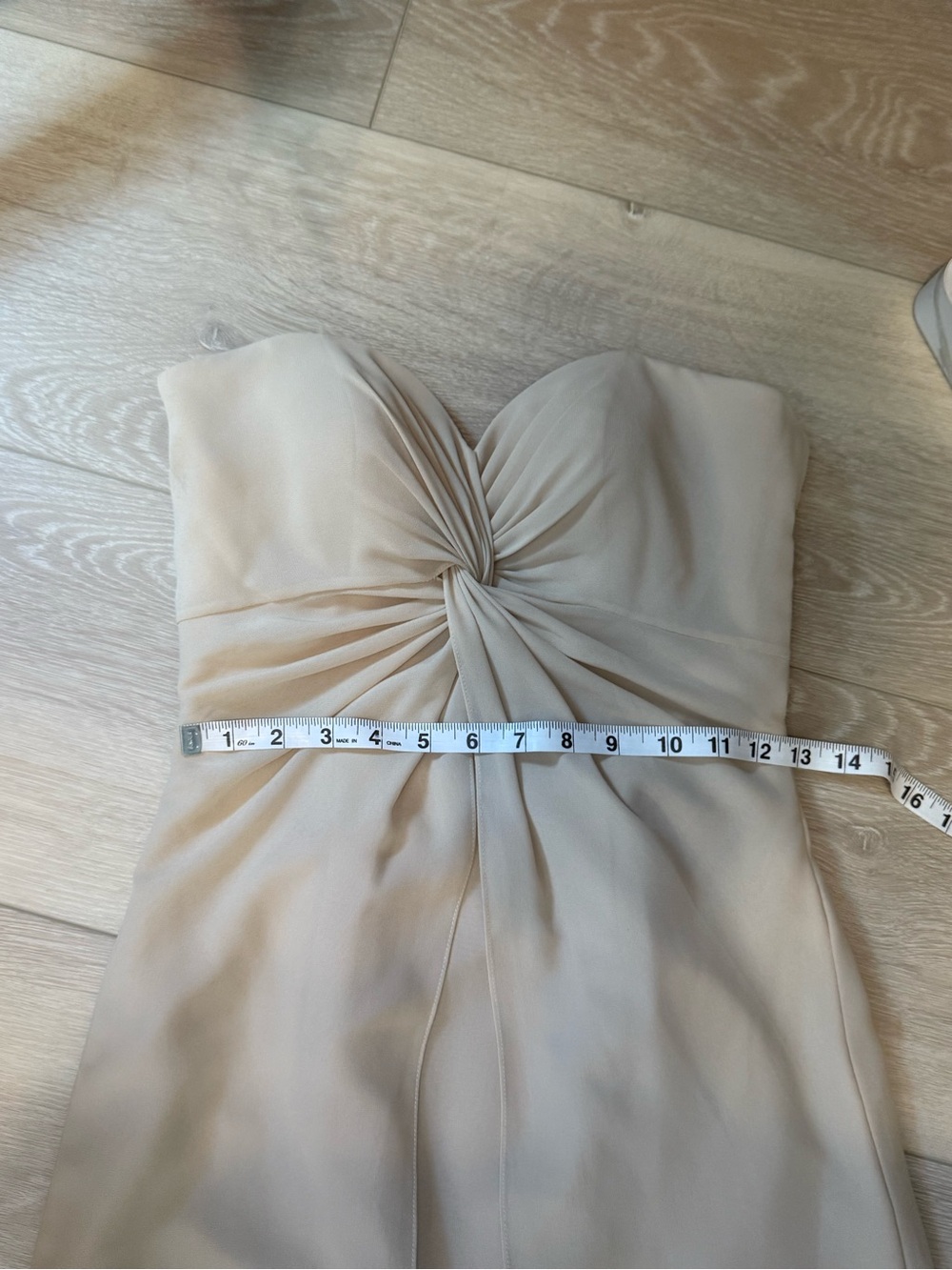 Strapless Pleated Bodice Evening Gown in Cream - Picture 7 of 9